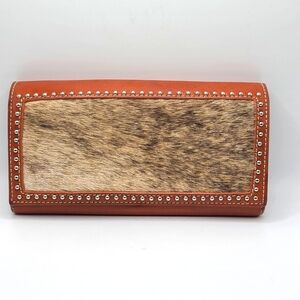 DDD Triple D Leather Calf Cowhide Hair On Trifold Wallet Studs Coin Purse